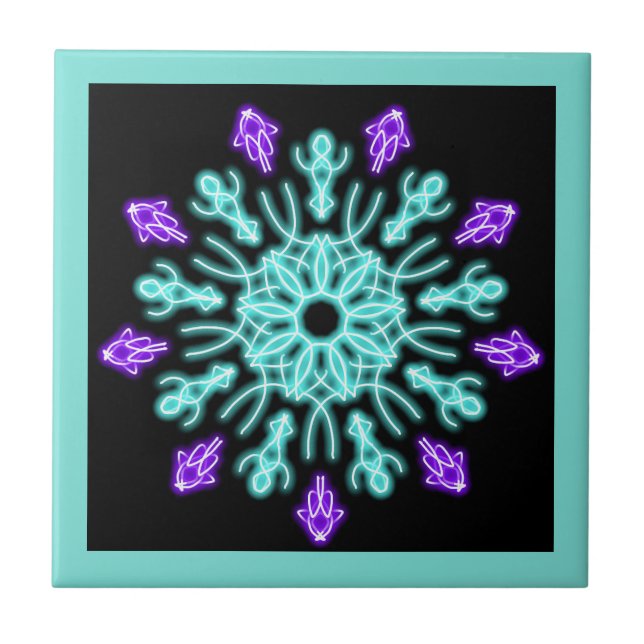 Flor de néon roxa e turquesa (Frente)