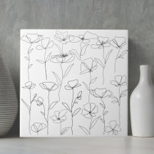 Flor de Papoula Floral Minimalista Preto e Branco