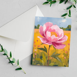 Flor de Peônia | Cartão de Aquarela de Campo de Fl
