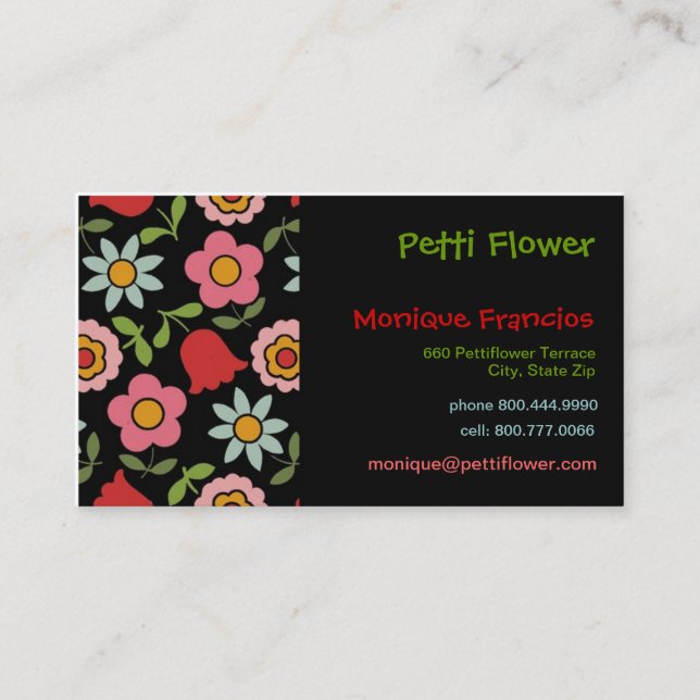 Flor de Petti - preto - cartão de visita (Frente)