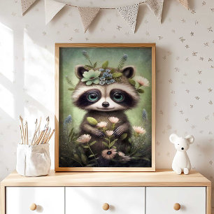 Flor do Bebê Raccoon Impressão de Muro de Raccoo