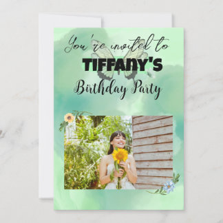 Flor e borboleta adicione seu convite de fotos