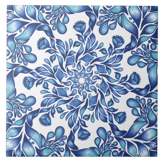 Flor e mandala em azul (Frente)