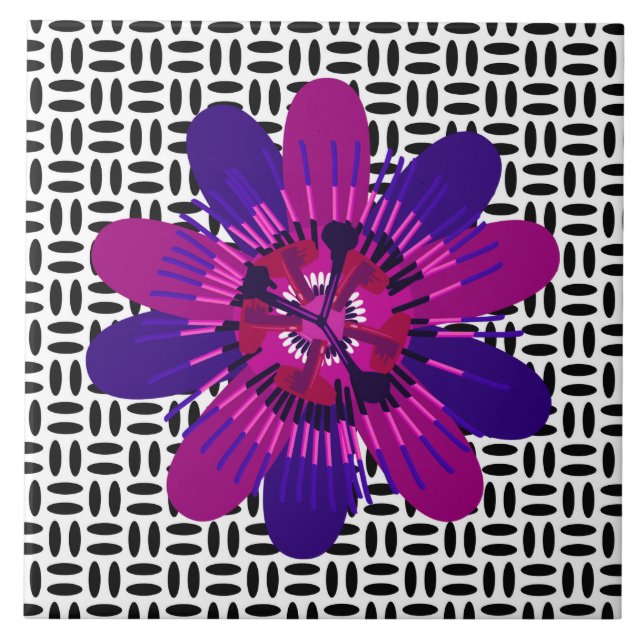 Flor em rosa e roxo em preto e branco (Frente)
