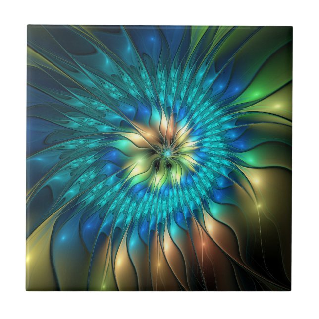 Flor Fantasia Luminosa, Fractal Abstrato Colorido (Frente)