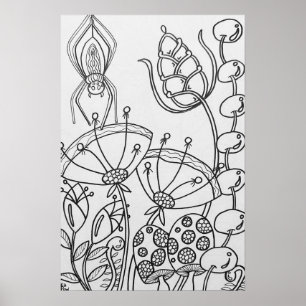 Flor fantasista, aranha Coloração poster de 16" x2