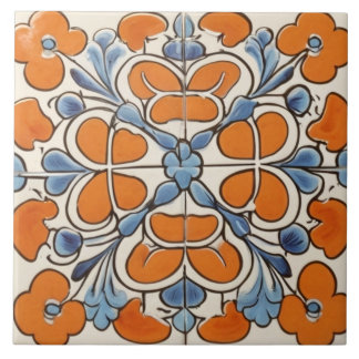Flor Floral Geométrica Laranja Azul-Vermelho Medit