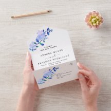 flor & folhas em estilo aquarela azul empoeirado r