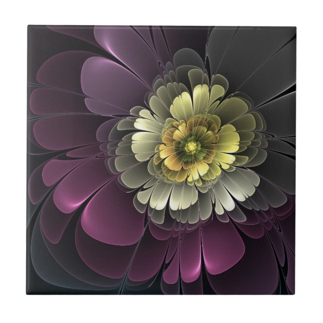 Flor Fractal Abstrata Moderna Purpur Khaki Cinza (Frente)
