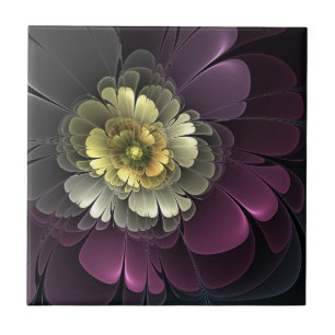 Flor Fractal Abstrata Moderna Purpur Khaki Cinza