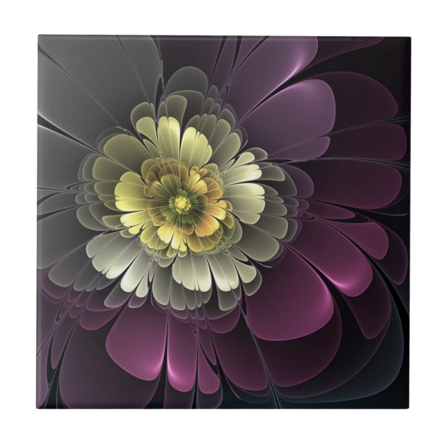 Flor Fractal Abstrata Moderna Purpur Khaki Cinza (Frente)