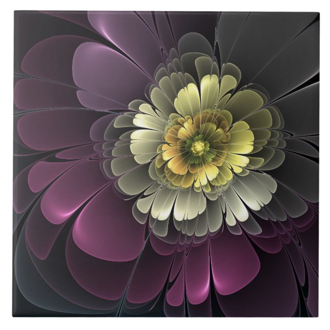 Flor Fractal Abstrata Moderna Purpur Khaki Cinza (Frente)