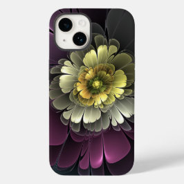 Flor Fractal Abstrata Moderna Purpura Cinza Khaki
