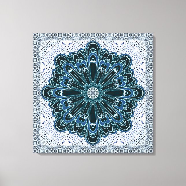 Flor Fractal na Canvas Azul Teal (Frente)