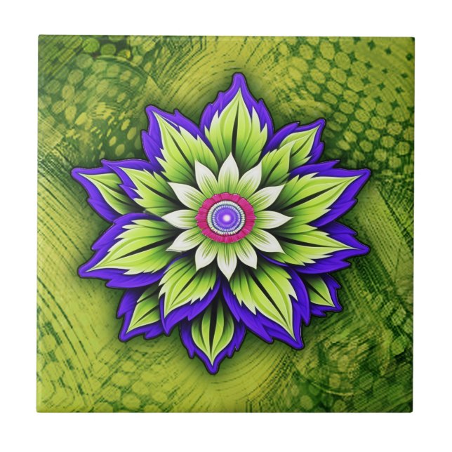 Flor Geométrica com Pétalas Roxas e Verdes (Frente)