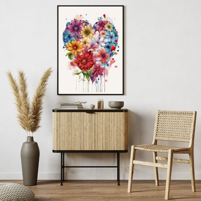 Flor Heart Modern Art Poster (Flower Heart Modern Art Poster)