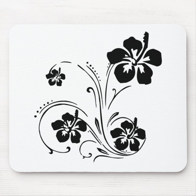 Flor ilustrada preto e branco Mousepad (Frente)