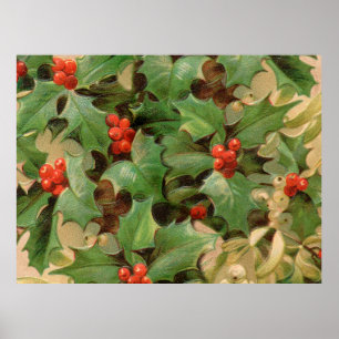 Flor impressão de Natal holly art vintage design