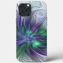 Flor Inicial Abstrata Fractal Roxa Verde