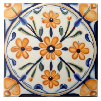 Flor Laranja Foloral Círculo Azul