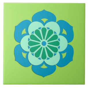 Flor Lotus Mandala, Verde limão e Azul Claro