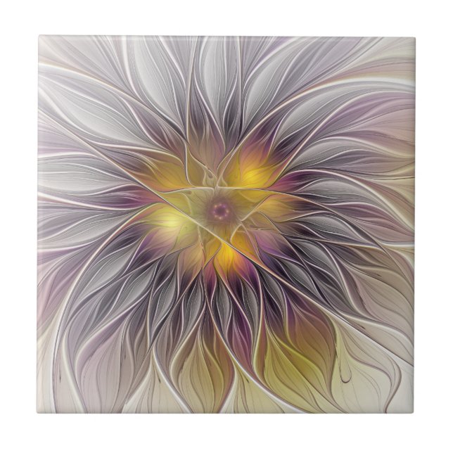 Flor Luminosa Colorida, Fractal Moderno Abstrato (Frente)