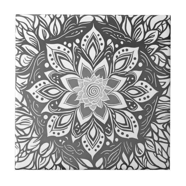 Flor Mandala em preto e branco (Frente)