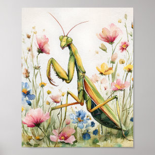 Flor Mantis Watercolor Impressão - Rezando Mantis 