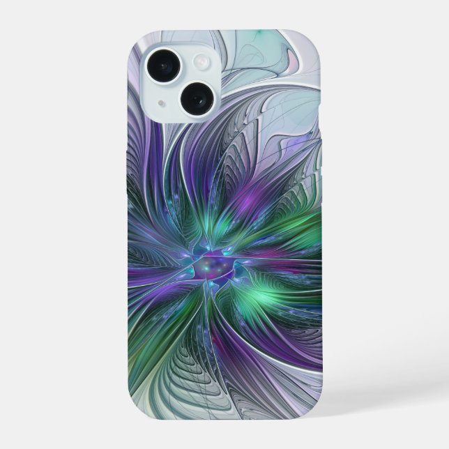 Flor Moderna Abstrata Fractal Roxa Verde (Verso)