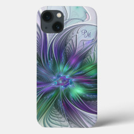 Flor Monograma Abstrata Fractal Arte Verde Roxo