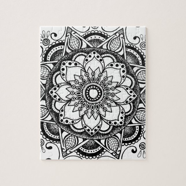 Flor Negra e Branca Mandala Art Quebra-cabeça (Vertical)