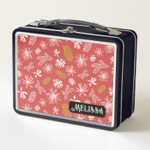Flor preto e vermelho do Lunchbox de metal branco