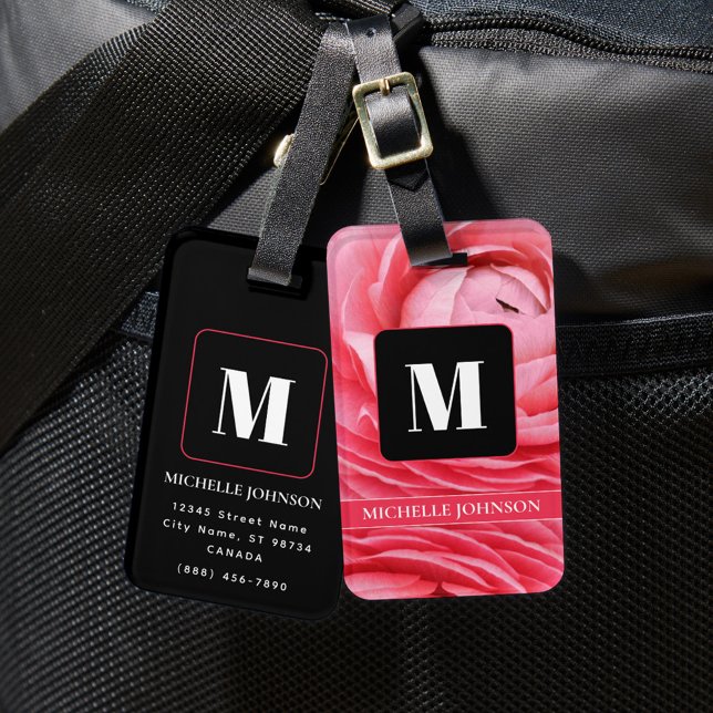 Flor rosa com etiqueta de bagagem monográfica (Criador carregado)