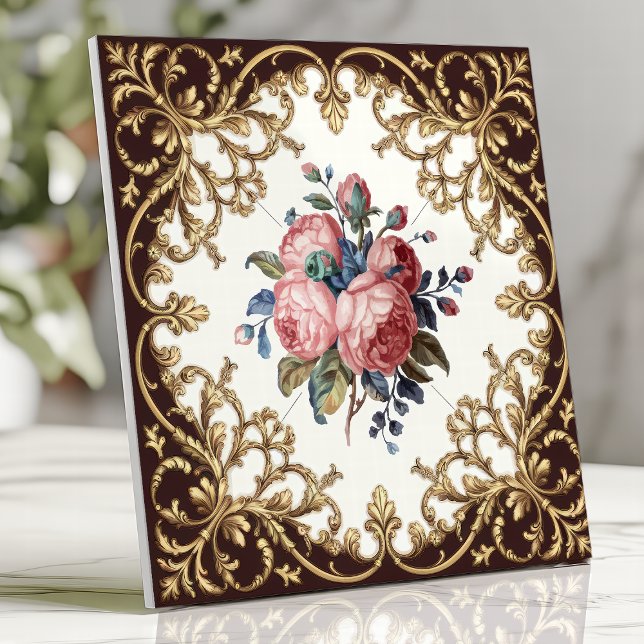 Flor Rosa Damasco Vitoriana Marrom Dourado (Criador carregado)