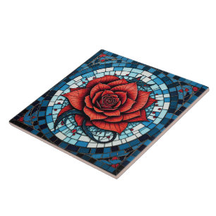 Flor Rosa do Mosaico Branco Vermelho Azul