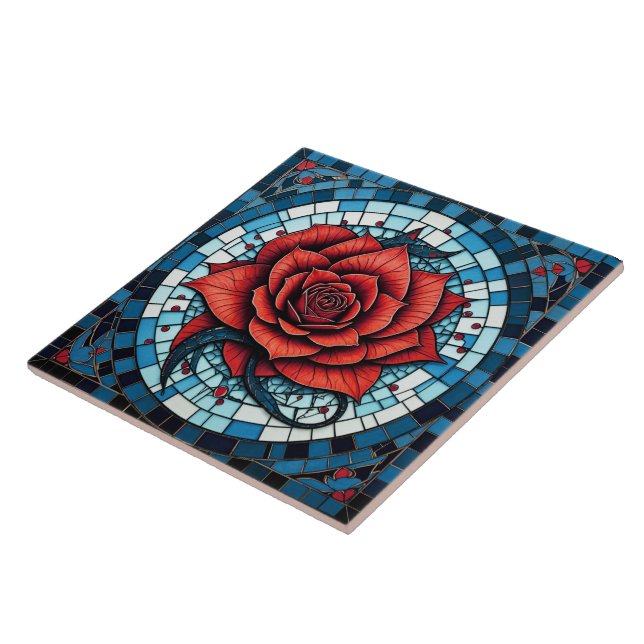 Flor Rosa do Mosaico Branco Vermelho Azul (Lateral)
