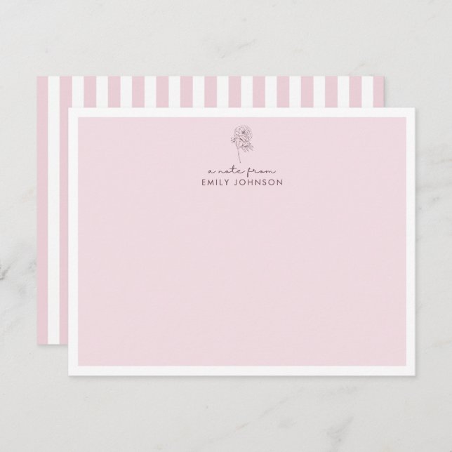 Flor rosa & Rasga uma nota do cartão de nota plana (Frente/Verso)