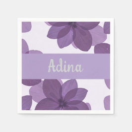 Flor roxa Bas Mitzva guardanapo com nome