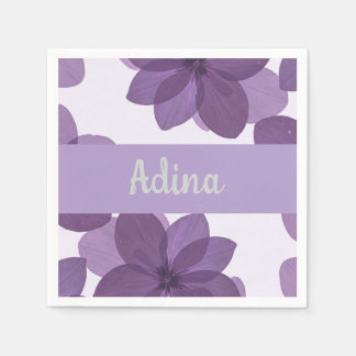 Flor roxa Bas Mitzva guardanapo com nome