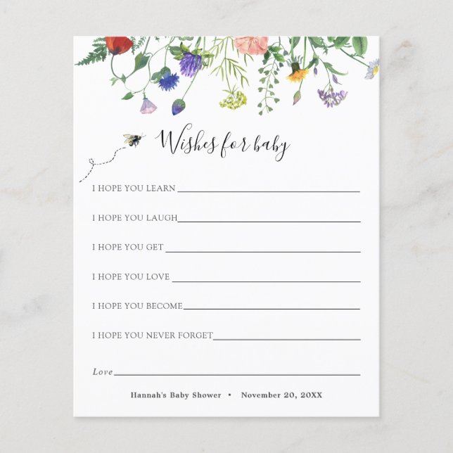 Flor selvagem e desejo de abelha para cartão de be (Frente)