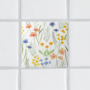 Flor Silvestre Aquarela Laranja Amarelo Azul