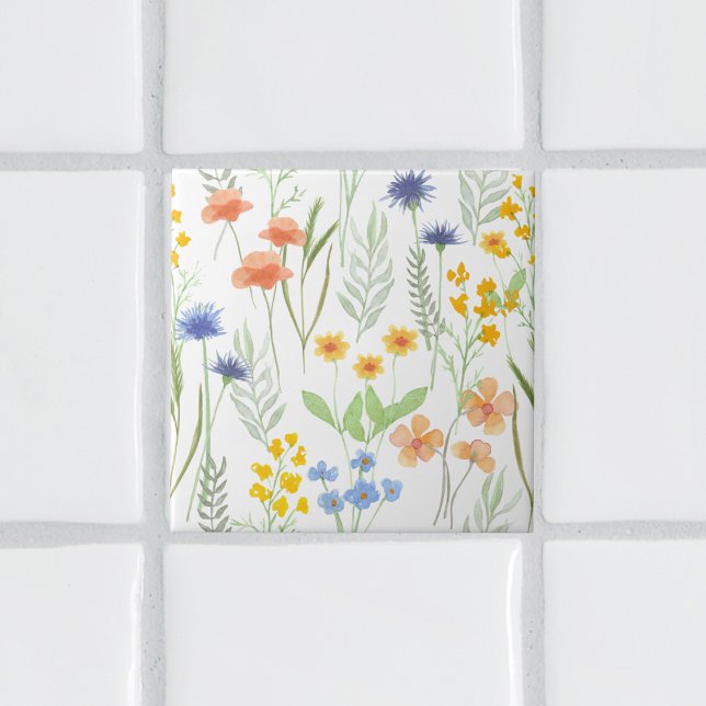 Flor Silvestre Aquarela Laranja Amarelo Azul (Criador carregado)