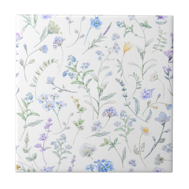 Flor Silvestre Aquarela Roxo Azul (Frente)