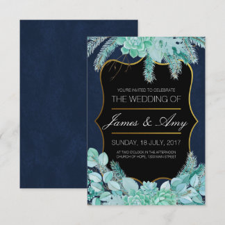 Flor Suculente - Azul Verde - Convite De Casamento