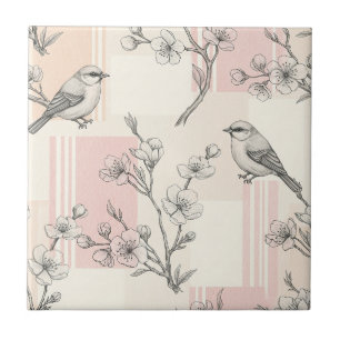 Flor Toile de Listras de Pássaros Vintage (7)