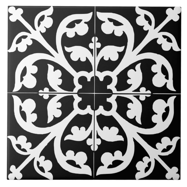 Flor Trevo Floral Abstrato Preto & Branco (Frente)
