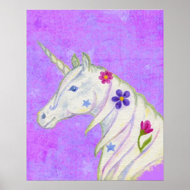 Flor Unicorn em impressão de arte roxa (Frente)