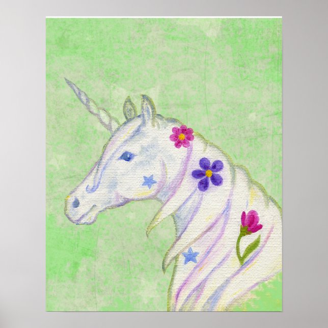 Flor Unicorn sobre impressão de arte verde (Frente)