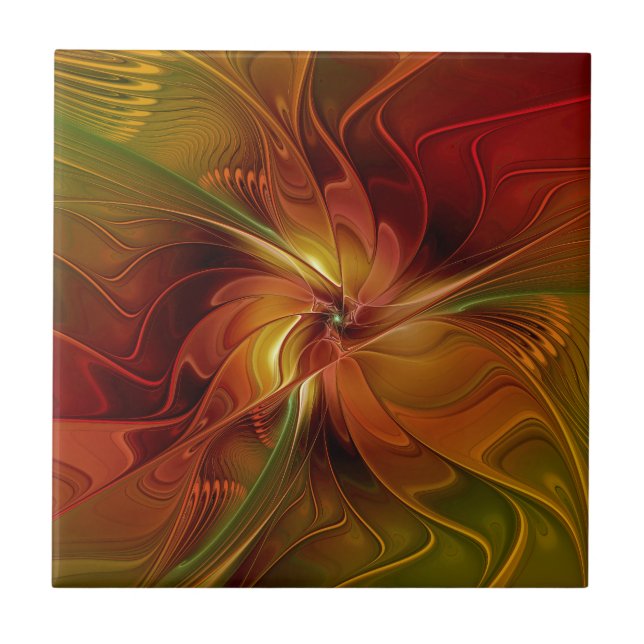 Flor verde-laranja-abstrato Vermelho Castanho-Cast (Frente)