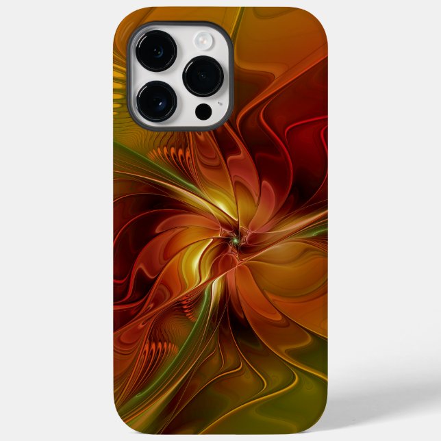 Flor verde-laranja-abstrato Vermelho Castanho-Cast (Verso)